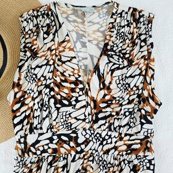 Veronica M. Women's Mini Dress Size Large Brown Black Sleeveless V-Neck Stretch - Picture 7 of 13